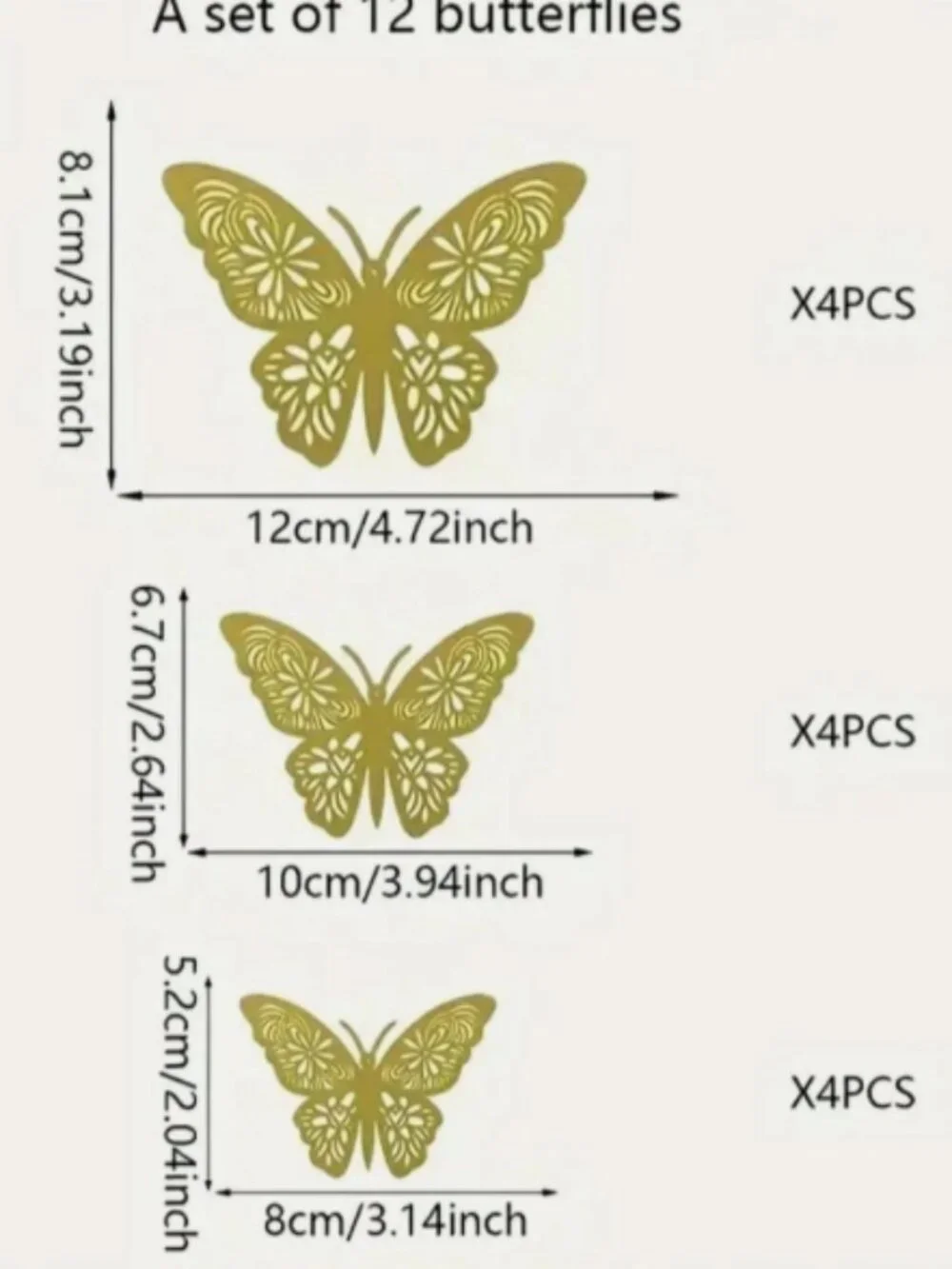 12pc 3D Rose Gold Tone Butterfly Poly Vinyl Decals Home Bathroom